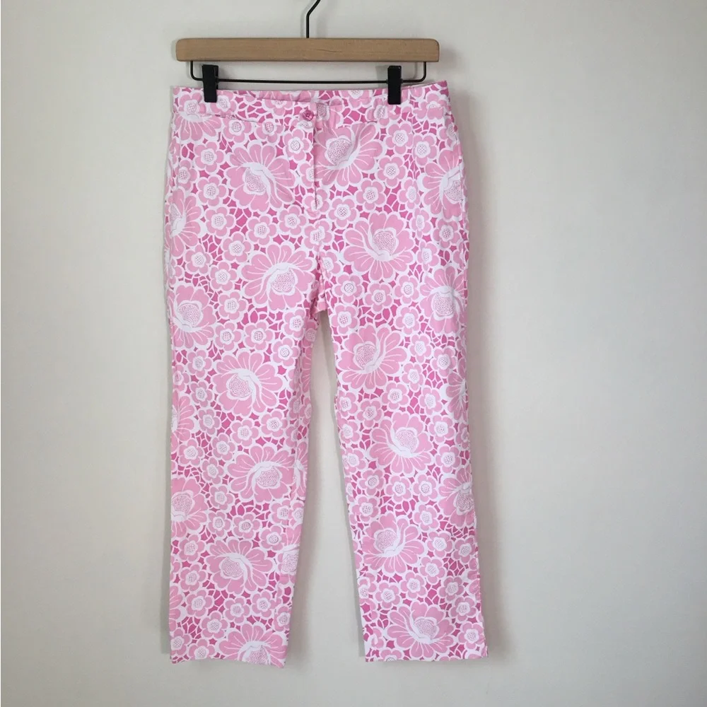 Lilly Pulitzer Pink and White Floral Capri Cropped Pants